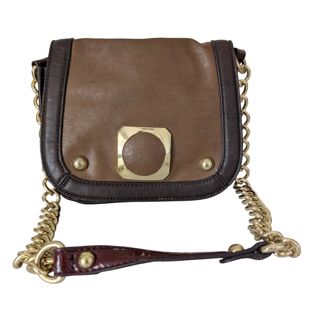 Y2K Brown Chain Strap Shoulder Bag Purse Small Faux Leather Brown Classic Office